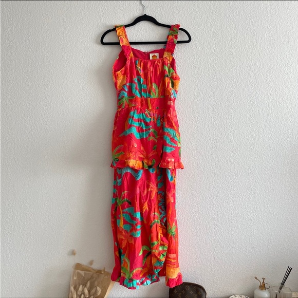 NWT Farm Rio Ipanema Red Tropical Ruffle Midi Dress - Picture 1 of 6